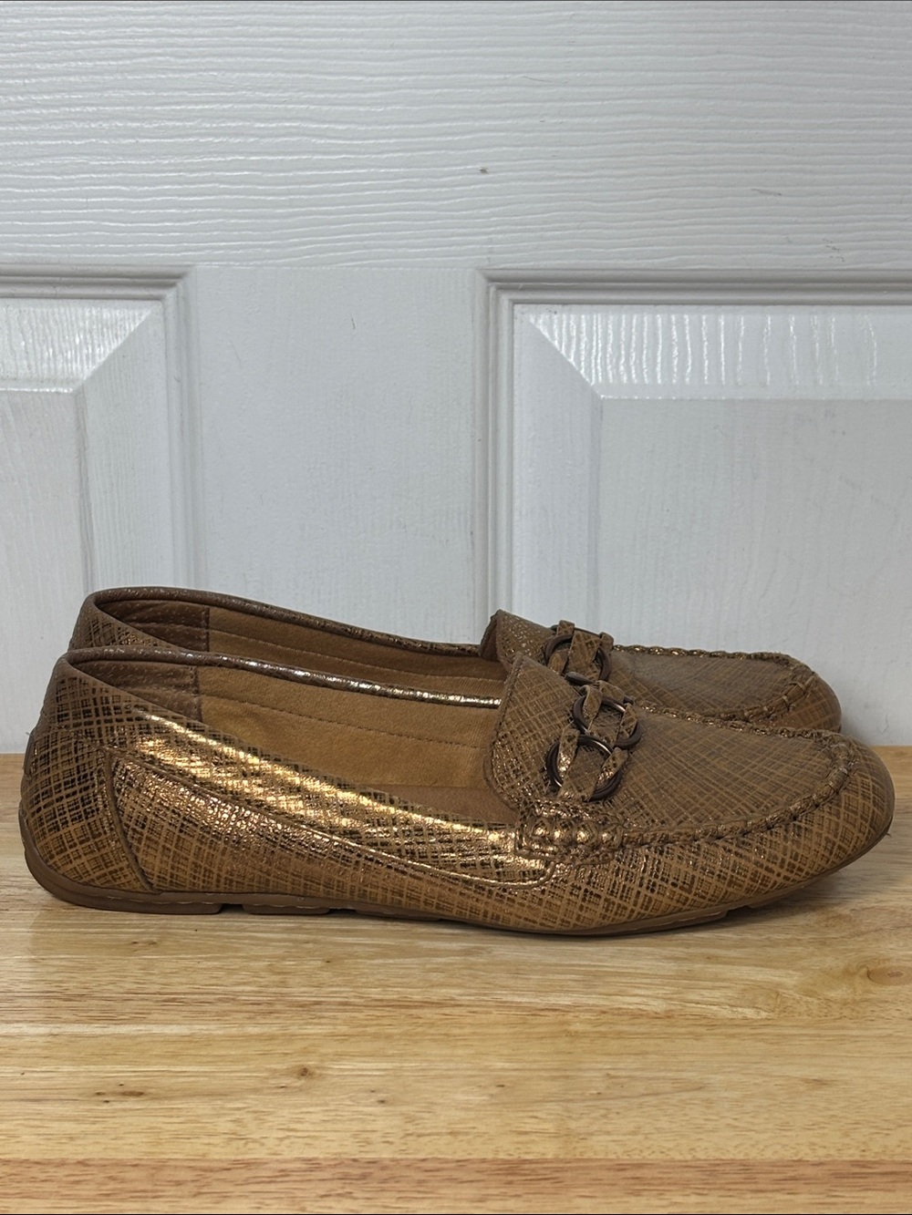MONTANA Artisan Leather Upper Bronze Metallic Driving Loafers Moccasin size 9.5